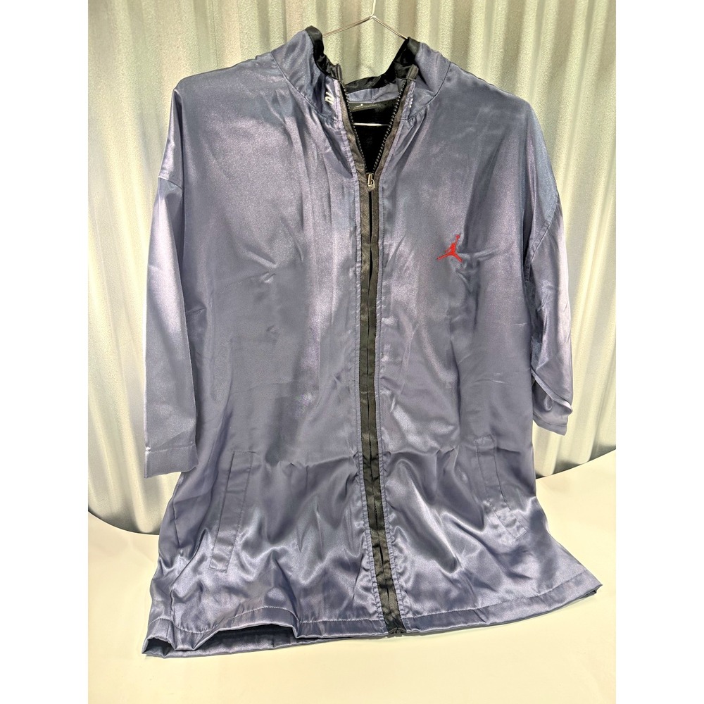 Vintage 90s Air Jordan Satin Warm Up Jacket Mens Blue Gray Iridescent Zip M